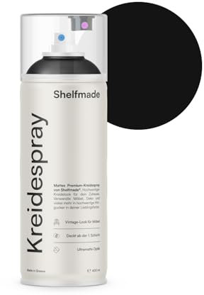 shelfmade Kreidespray schwarz - hochwertige Kreide Spraydose schwarz - matte chalk Sprayfarben - deckendes Chalk Spray (Midnight - Mitternachtsschwarz)