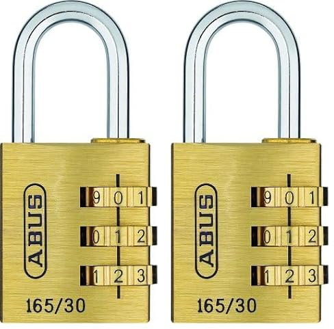 ABUS Zahlenschloss 165/30 - Vorhängeschloss aus Messing - mit individuell einstellbarem Zahlencode - Kofferschloss/Spindschloss - ABUS-Sicherheitslevel 3 (Packung mit 2)