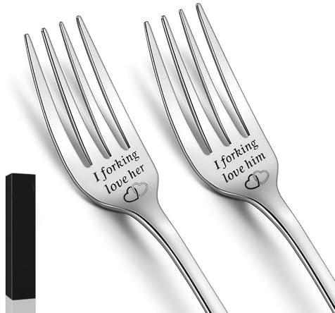 DOINEUFL 2 Pcs Wedding Gifts Dinner Fork, Engagement Gifts for Couple Him Her, I Love You Gifts for Him Her, His and Hers Gifts, Personalised Gifts for Couple Boyfriend Girlfriend