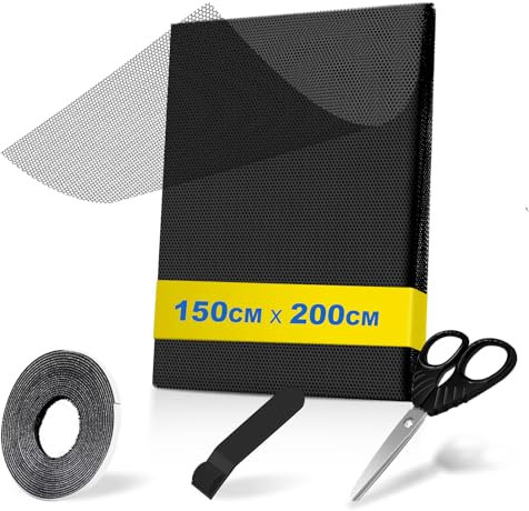 teeppo Moustiquaire pour fenêtre - 150 x 200 cm - Noir - Découpable avec bande Velcro - Sans perçage - Moustiquaire en polyester - Montage facile