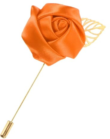 M METERXITY 1 lot d'épingles à fleurs pour homme, boutonnières en forme de feuille d'or pour mariage/danse/fête, boutonnière en satin pour costumes de fleurs en satin [orange]