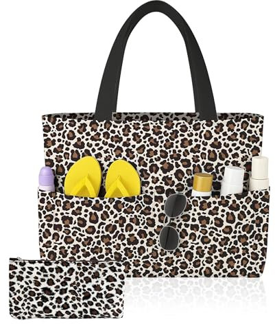 1 Stück strandtasche xxl familie + Kosmetiktasche,schwimmtasche damen,tasche leopardenmuster,strandtasche groß,badetasche xxl familie,einkaufskorb leopardenmuster,Strandtasche mit reißverschluss