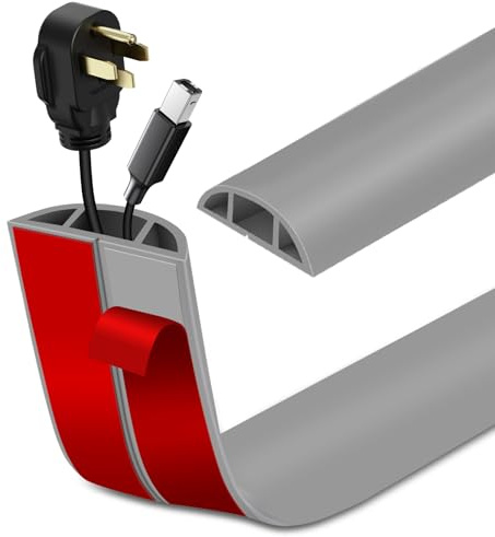 Floor Cable Cover Self-adhesive Cable Protector Flexible Floor Cord Covers PVC Cord Channel Wire Hider for Home Office Warehouse (1m×3cm, Grey)