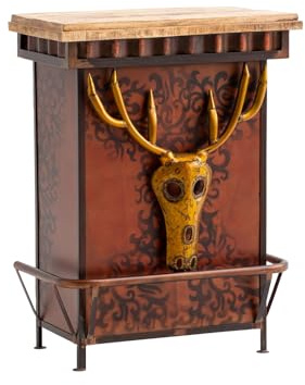 Woodkings Bartresen Hollowhorn Stehtisch 75x100x42 cm aus Metall & Mangoholz Tresen Braun Gold für Hausbar Wohnzimmer Ladentheke Empfangstresen Werkstatt