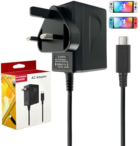 Zeeorymn 45W Charger for Nintendo Switch/Switch OLED/Switch Lite/Dock, 15V 2.6A 2-hour Fast charging Adapter 5FT Type-C Cable, TV Mode Support