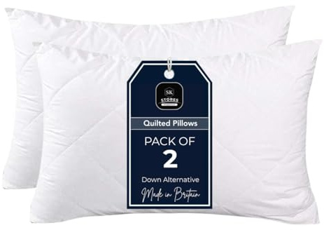 SK Stores Quilted Pillows- Hotel Quality Premium Hollowfibre Filled Pillows for Side, Stomach and Back Sleeper, Down Alternative Bed Pillow (Pack of 2)