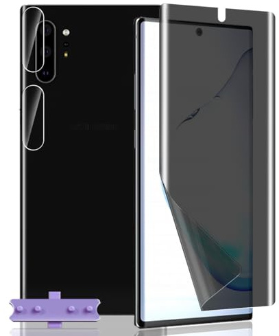 Yieehhow Protection Écran Anti Espion pour Samsung Galaxy Note 10 Plus, [1 Pièce] Anti-Spy Film TPU Souple et [2 Pièces] Verre Trempé Protecteur Caméra, Protège Écran pour Galaxy Note 10 Plus