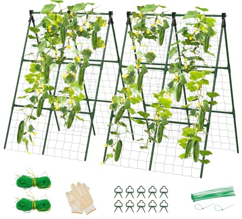 Gurken-Rankgitter, 86,4 x 121,9 cm, Garten-Rankgitter für Kletterpflanzen, A-Rahmen, Gemüse-Spalier für Hochbeet, Unterstützung für Tomaten, Kürbis, Zucchini, Gemüse und Blumen, 2 Stück