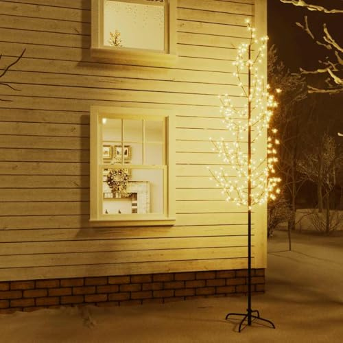 Qnhdfrt LED Kirschbaum 300 cm mit 368 warmweißen LEDs, 8 Lichteffekten, verstellbaren Ästen und Stahlsockel, platzsparende Weihnachtsdeko for Living Room, Bedroom, Wintergarten und Outdoor