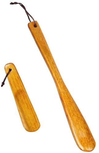 AYBUY Schuhlöffel Holz, 32cm und 15cm Schuhanzieher aus Holz mit Hängendem Seil, Schuhloeffel Lang mit Ergonomischer Form Sehr Stabiler, Schnell und Schonend Ausziehen für Mann Frauen Kinder,2 Pack