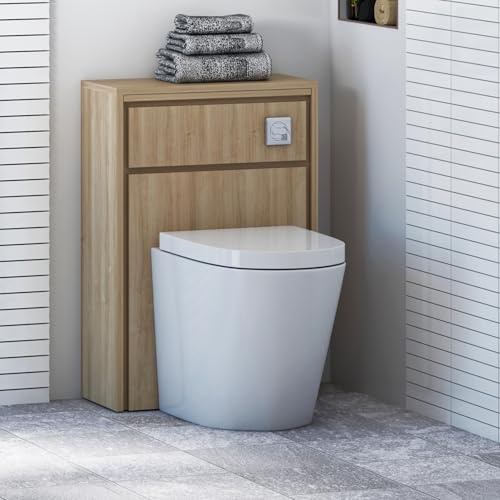 Livora 555mm Natural Oak Bathroom Back to Wall WC Unit with Cesar BTW Rimless Toilet Pan + Soft Close Seat & Concealed Cistern