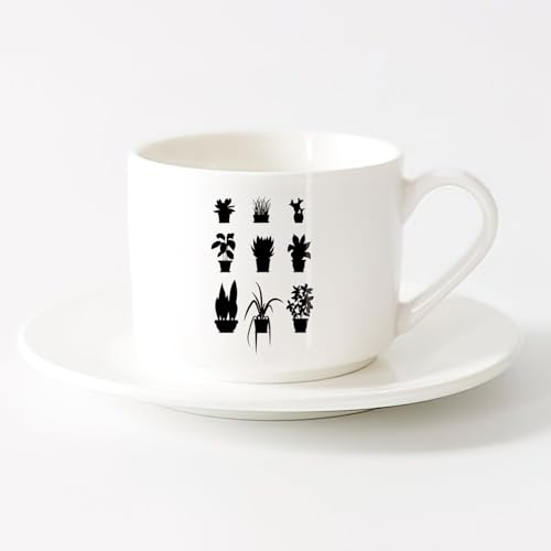 Kaffee-Milch-Tee-Keramiktassen Blumentöpfe Set Home Flowers Collection （6oz/175ml） Stilvoll & langlebig – Mikrowellen- & Spülmaschinengeeignet Teeservice mit Tasse und Untertasse (weiß)