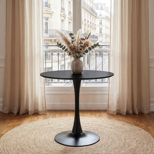IDIMEX Esstisch Loire, rund 80 cm, Schwarz - Esszimmertisch mit Tulpenfuß, runder Küchentisch aus lackiertem MDF, ideal für kleine Essbereiche, modernes Design, pflegeleicht und robust