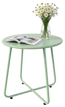 Relaxdays Table d'appoint en métal résistante aux intempéries, H 46 x Ø 44 cm, pour intérieur ou extérieur, Verte