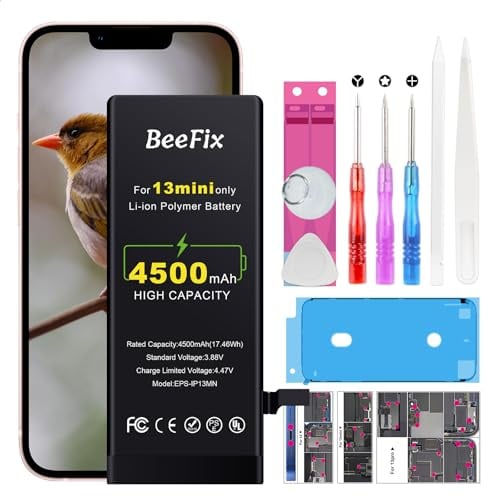 Beefix Batteria per Phone 13 Mini: Batteria Li-Ion 4500mAh alta capacità per Phone 13 Mini con strumenti riparazione professionali Compatibile con modelli A2481 A2626 A2628 A2629 A2630