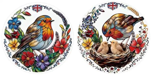 Etnirothbw Ceramic Robin Coasters Set of 4 with Cork Base, Absorbent Drink Coasters for Hot and Cold Drinks, Non-Slip Table Protectors & Home Decor, Bird Design Festival Gift Set for Home & Loved Ones