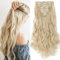 SEGO Clip in Extensions Haarverlängerung Haarteil 8 Tressen wie Echthaar gewellt Gebleichtes Blond 24(61cm)