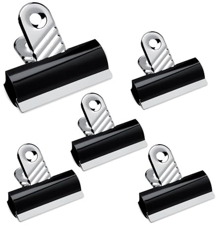 G4GADGET Pack of 5 Jumbo Black Bulldog Clips 70mm – Heavy-Duty Metal Binder Clips – Strong Grip Paper Clips for Office, School & Home – Ideal for Securing Documents & Files