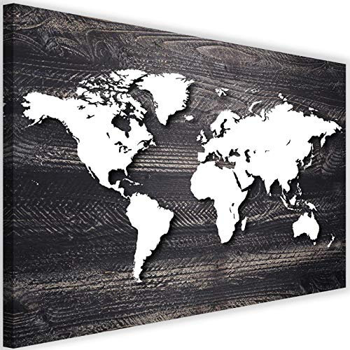 Feeby Bild als Pinnwand Landkarte Poster Pinnwand Weltkarte Künstlerisch grau 60x40 cm