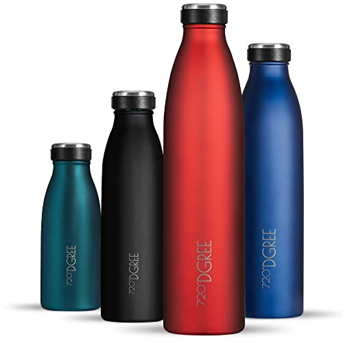 720°DGREE Edelstahl Trinkflasche 500ml “milkyBottle” - 12h Heiß, 24h Kalt | Auslaufsicher bei Kohlensäure, BPA-Frei - Thermosflasche schmal, schlank edel - Ideal für Kinder, Sport, Schule, Job, Outdoor