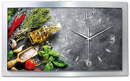 Kreative Feder 3D Designer-Wanduhr Frische Küche in modernem Metallic-Design; leise Quarzuhr mit Motiv wahlweise in Zwei Größen (WAA119, 50x30cm; leises Quarzuhrwerk)