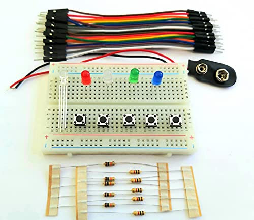 Rk Education Basic Beginners Electronics Prototyping Breadboard Kit for Arduino, BBC Micro:bit, Raspberry PI, PICAXE with LEDs, Switches, MPSA13 & Resistors
