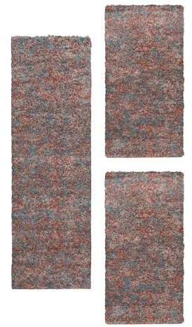 HomebyHome Melierte Optik Hochflor-Bettumrandung, 3-Teilig, Läufer Set, Fußbodenheizung Geeignet, 30 mm Polypropylen, Jute Rücken Farbe: Terrakotta