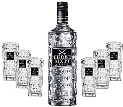 Three Sixty Vodka 3L (37,5% Vol) + 6 Three Sixty Longdrink Gläsern [Enthält Sulfite]