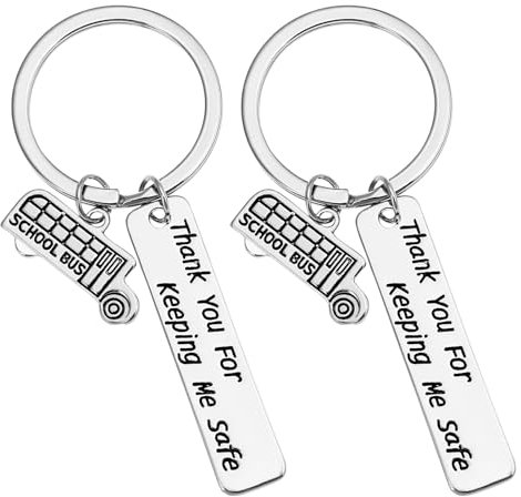 2Pcs Fahr Vorsichtig Schlüsselanhänger Thank You For Keeping Me Safe Legierung Schulbusfahrer Busfahrer Danke Schmuck Männer Frauen