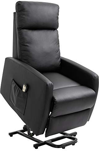 HOMCOM Poltrona Alzapersona con Telecomando, Schienale Reclinabile a 145° e Poggiapiedi in Pelle PU Nera, 67x95x105cm