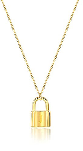 MOMOL Initial Lock Necklace for Women, 18K Gold Plated Stainless Steel Padlock Letter Necklace Personalized Name Neckalce for Girls, Metal, not known