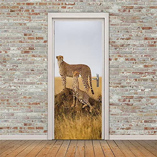 A.Monamour Türtapete Selbstklebend Türfolie Türposter 3D Geparden Ruhen Auf Dem Felsen Im Serengeti Nationalpark Tansania Vinyl Folie Türdeko Tapete Wandbild Türaufkleber Türtattoo 85 x 200 cm