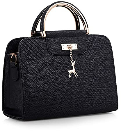 DIRRONA Elegant Damen Handtaschen Casual Umhängetasche Reise Schultertasche Groß Kapazität Umhängetaschen Damen Handtasche Rehbrauner Metallanhänger Schwarz