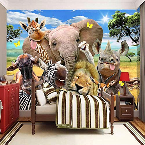 YXTSmurals 3D Effect Photo Wallpaper Elephant Zebra Rhino Wallpaper 3D Panoramic Wall Tapestry Photo Wallpaper Mural Large Mural Bedroom Eco-Friendly Wallpaper Decoration