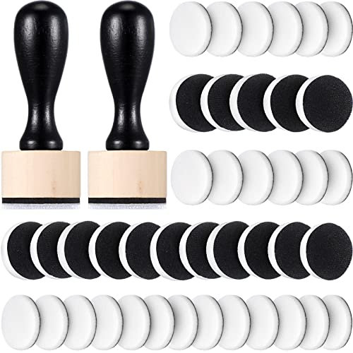 42 Packs Mini Ink Blending Tool Set, Include 2 Pcs Round Alcohol Ink Mini Applicator Tools and 40 Pcs Replacement Foam Pads for Drawing Distressing Blending