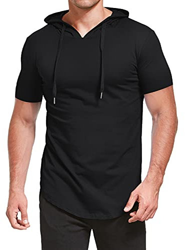 AIYINO Mens S-5X Short Sleeve Fashion Athletic Hoodies Workout Sweatshirt Hip Hop Pullover Hooded X-Large Black