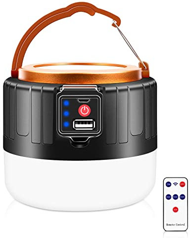 flintronic Campinglampe, Solar LED Camping Laterne, USB Aufladbar mit Fernbedienung, 5 Helligkeiten Leuchtmodi mit Powerbank, SOS set für Outdoor Wandern Camping Notfall Wandern Draussen-Schwarz
