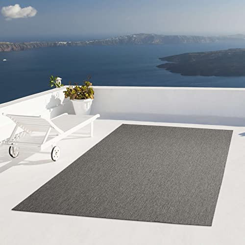 Taracarpet Outdoor Teppich Wetterfest Wohnzimmer Balkon Küchenteppich Flachgewebe Sisaloptik Einfarbig Uni anthrazit dunkelgrau 120x160 cm
