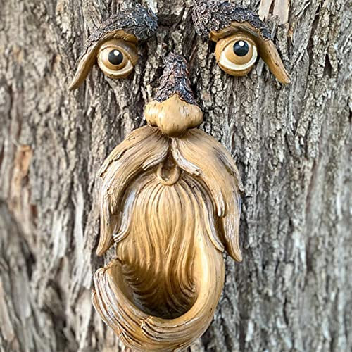 Baumgesicht Dekoration Garten, Baumgesichter Dekoration Für Außenbereich Vogelhäuschen, Baum Gesicht Dekoration, Alter Mann Baumhugger Hofkunst, Gartenskulptur Wildleben Vogelhäuschen