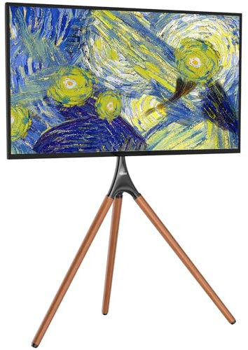 WALI TV Floor Stand, Modern TV Mount with Tripod Stand for 45 to 65 inch LCD LED Flat Screens, Height Adjustable Corner TV Easel with Beech Wood Legs (TFS001XL), Black