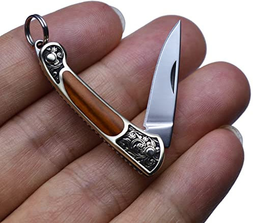 JPCRMOV Coltellino Tascabile, Piccolo Coltello Pieghevole, Mini Coltello Portachiavi (Sandalo)