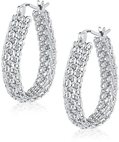 Silber 925 Creolen Ohrringe fr Damen - Hohle Kette Ovale Tropfen U-Frmiger Kette Hypoallergen Sterling Silber 925 Ohrringe fr Damen Mdchen Geschenke