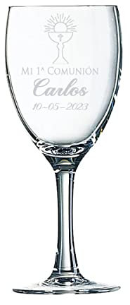 Copa para comunión personalizada, copa cristal grabada con el texto que indiques. Copa caliz