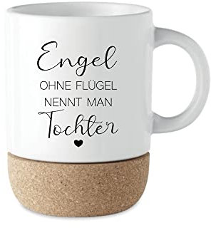 Manufaktur Liebevoll I Tochter Geschenk Tasse Kaffeetasse Keramiktasse mit Kork Boden & Deckel Spruch Tasse Tochter | Kaffeebecher Tochter Geburtstag Danke Geschenk Weihnachten (Engel Tochter)