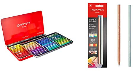 Caran D'Ache Boîte métal 84 pastels à la cire aquarellables Neocolor II & Blender 0902.301 Lot de 2 stylos en bois Taille unique