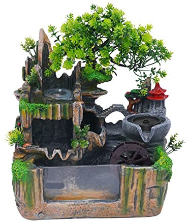 Fontaine d'intérieur avec plantes, fontaine de table, cascade, jardin, aquarium, en résine, avec brume, décoration de jardin de rocaille, pour intérieur et extérieur, humidificateur d'air, cadeau