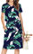 Cuptacc Kleider Damen Sommerkleid Damen Leicht Loose Fit Partykleider für Damen Tunika Kleid Damen Rundhalsausschnitt Kurzarm Wedding Guest Dress Palmblattblau Groß L 42-44