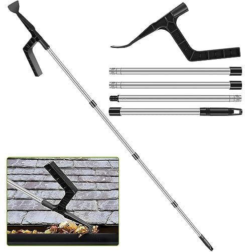 Gutter Cleaning Tool Roof Gutter Cleaner with 70.8in Telescopic Extendable Pole, Detachable Cleaning Scraper Tool Roofing Guard Cleaner Tool for Cleaning Leaves and Debris