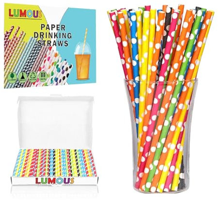 LUMOUS ROLA Paper Straws, 150 Pack Paper Drinking Straws, Bio Degradable Drinking Paper Straws Wedding Party, Party Straws, Restaurant, Juice Drinking Straws (150Pcs Mix Polka Dots)
