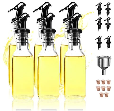 SAEIV Huile D'olive + Sel Poivre 6 Pièces, 2 Bouteilles 160ml, 1 Support - Verre